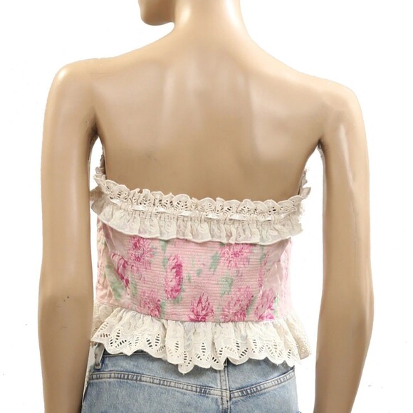 Free People Dolly Tube Cropped Top Floral Printed Smocked Ruched Lace M 284235 - Picture 5 of 7